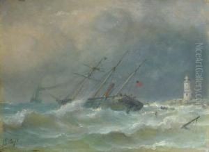 A Three-master In Distress Near A Coast A Three-master In Distress Near A Coast