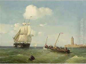 Sailing Vessels In A Calm by Petrus Paulus Schiedges