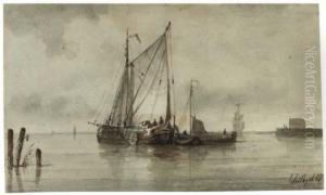 Moored Sailing Barges In A Calm