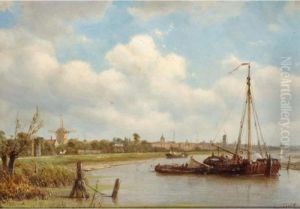 Barges Off The Coast by Petrus Paulus Schiedges