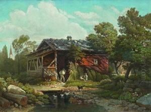 Vater Mit Kindern Vor Dem
Bauernhaus. by Traugott Schiess