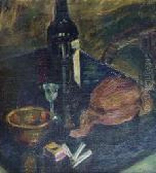 Schiestl-arding, Albert: Still
Life, Ca.1930. Oil On Cardboard. Initials. - Crackle. Cardboard Curved - view 1