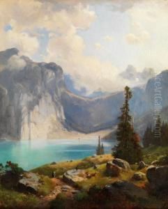 Blick Auf Einen Alpensee by Anton Schiffer