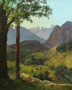 Gebirgstal Mit Hirten Und
 Vieh