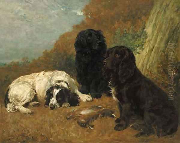 Midday Rest - spaniels with rabbits in a landscape - view 1