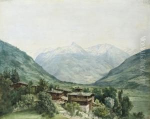 A Panoramic View Of The Village 
Of Hofgastein In The Salzburg Alps, With The Peaks Of The