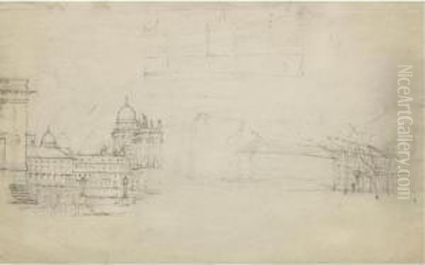 Neun Blatter: Unter Den Linden;
Entwurfe Fur Ein Theater Und Ein Kircheninterieur; Zwei
Buhnenbildentwurfe; Ein Schlosstor; Ein Kirchturm; Ansicht Von Bagheria;
Haus In Bagheria; Dorf Am Fluss (nine Drawings: Unter Den Linden;
Designs For A Theatr - view 1