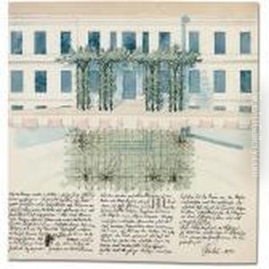Elevation And Plan Of The Facade Of A Building With An Arbor by Karl Friedrich Schinkel
