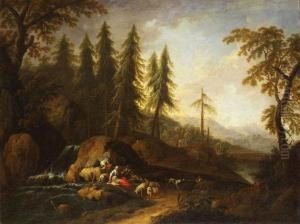 Umkreis - Schafer Am Wasserfall by Maximilian Joseph Schinnagl