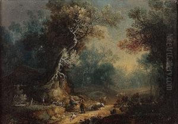 A Wooded Landscape With A Drover
And Cattle On A Track; And A Wooded Landscape With Peasants Resting By A
Tree - view 1