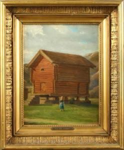 Kleines Madchen Vor Pfahlhaus by August Heinrich Schiott