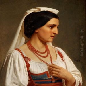 A Young Italian Womanwith A Long Necklace Of Corals Around Her Neck