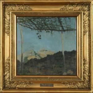 A Southern Landscape With Mountains. Signed Monogram by August Heinrich Schiott