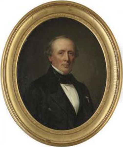 Portrait Of F. Wichfeld
(1800-1888), Quarter-length, In A Black Suit With White Shirt And A
Medal; And Portrait Of V. Wichfeld (1822-1908), Quarter-length, In A
Black Dress With Lace Trim, A Bow In Her Hair - view 1