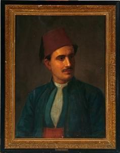 A Turkish Man With A Red Fez. Signed Monogram. Oil On Canvas. 66 X 48 Cm