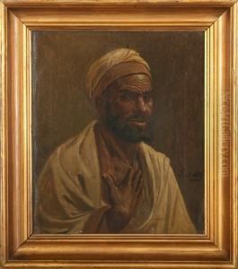 Portrait Of A Mand With Turban. Signed A. Schiott by August Heinrich Schiott