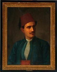 A Turkish Man With A Red Fez by August Heinrich Schiott