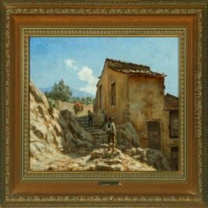 Italian Villagelife With People On A Staircase