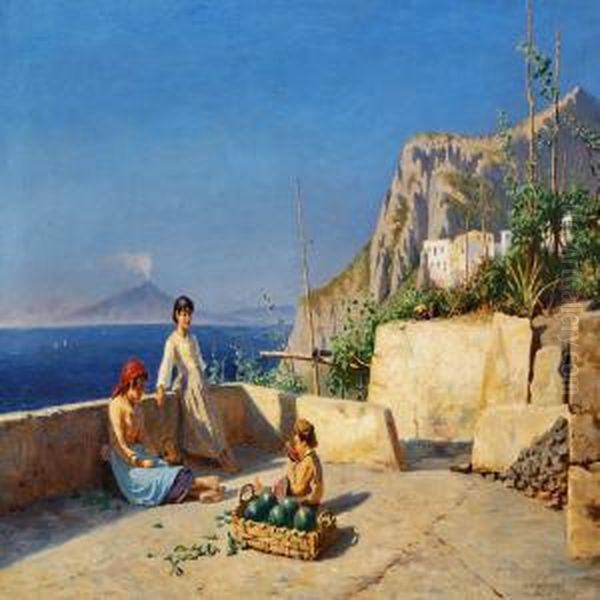 View Of Capri With Children Eating Fruit On A Terrace - view 1