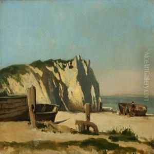 Coastal Scenery With Boats On The Beach by N. F. Schiottz-Jensen
