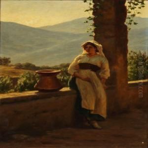 An Italian Woman Resting In A Pergola