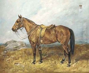 Punch, a saddled military pony, in a landscape Punch, a saddled military pony, in a landscape