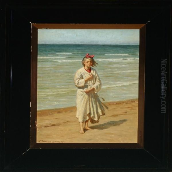 Beach With Blond Girl In White Robe - view 1