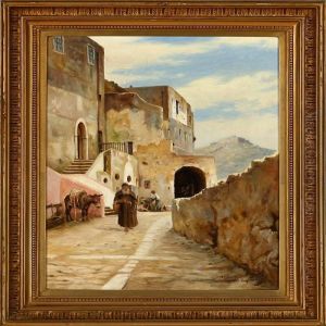 A Monk In A Mountain Village by Niels Frederik Schiottz-Jensen