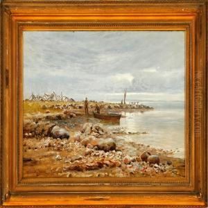 A Coastal Scenewith Fishermen At Their Boats