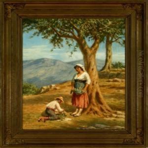 Mother And Son At A Fig Tree In Italy