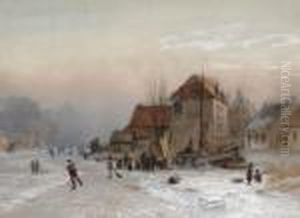 Ice Skaters On The Borders Of A City