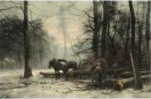 Woodcutters Near A "malle Jan" In The Forest by Piet Schipperus
