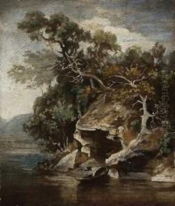 Uferlandschaft Mit Kahn. Uferlandschaft Mit Kahn.