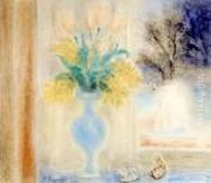Vase Garni De Tulipes Et De Mimosas by Ferdinand Schirren