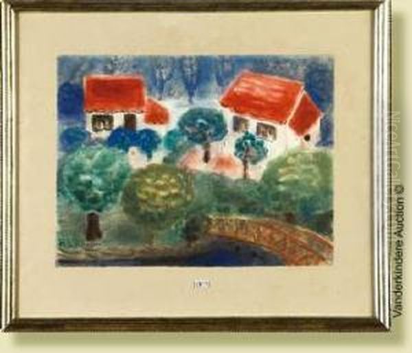 Paysage Aux Toits Rouges Et Au Petit Pont - view 1