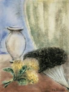 Stilleven Met Waaier En Witte Vaas by Ferdinand Schirren