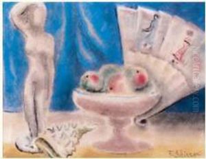 Nature Morte Aux Pommes, A L'eventail Et A La Sculpture by Ferdinand Schirren