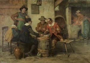 Kartenspieler In Einer Schenke. by Viktor Schivert