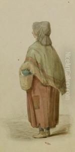 Ruckenansicht Einer Frau Mit Korb Und Haube by August Friedrich Schlegel
