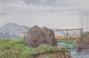 Flusslandschaft Mit Brucke by August Friedrich Schlegel