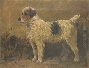 Terrier in a garden by John Emms