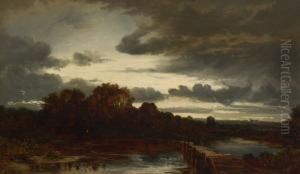 Abendlandschaft. by Eduard I Schleich