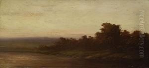 Abendliche Uferlandschaft. by Schleich Eduard I & Bach Alois