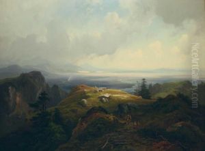 Gebirgslandschaft. by Schleich Eduard I & Bach Alois