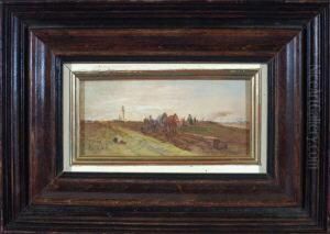 Bauern Bei Der Feldarbeit In Weiter Landschaft by Robert Schleich