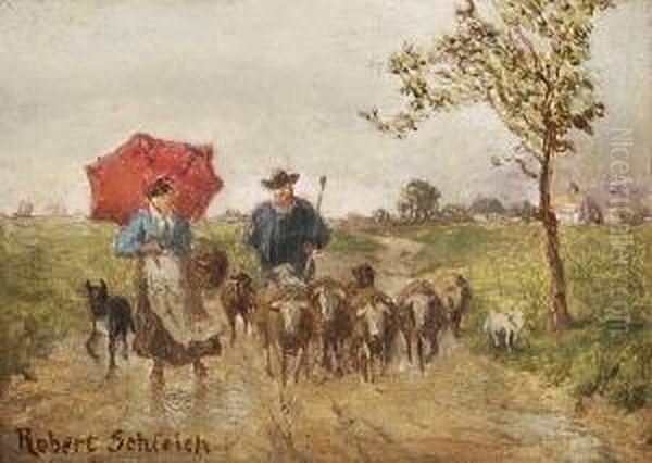 Hirte Mit Schafherde Und
Bauerin - view 1