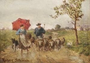 Hirte Mit Schafherde Und
Bauerin by Robert Schleich