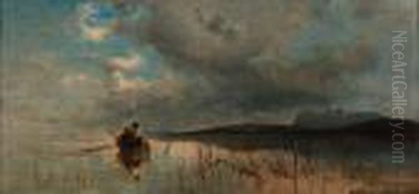 Two Boys Fishing In A Lake Landscape - view 1