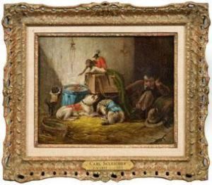 Rastender Zirkusjunge Mit Affen Und Hunden In Einem Stall