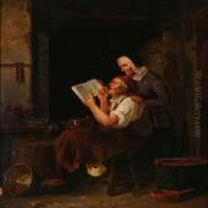 An Elderly Couple Reading A Book by Christian Andreas Schleisner
